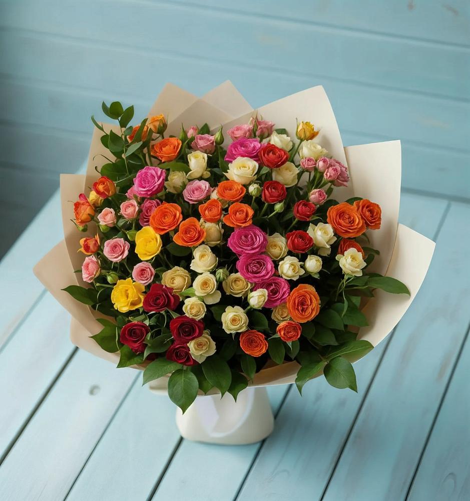Букет Микс из разноцветных кустовых роз в Пошехонье