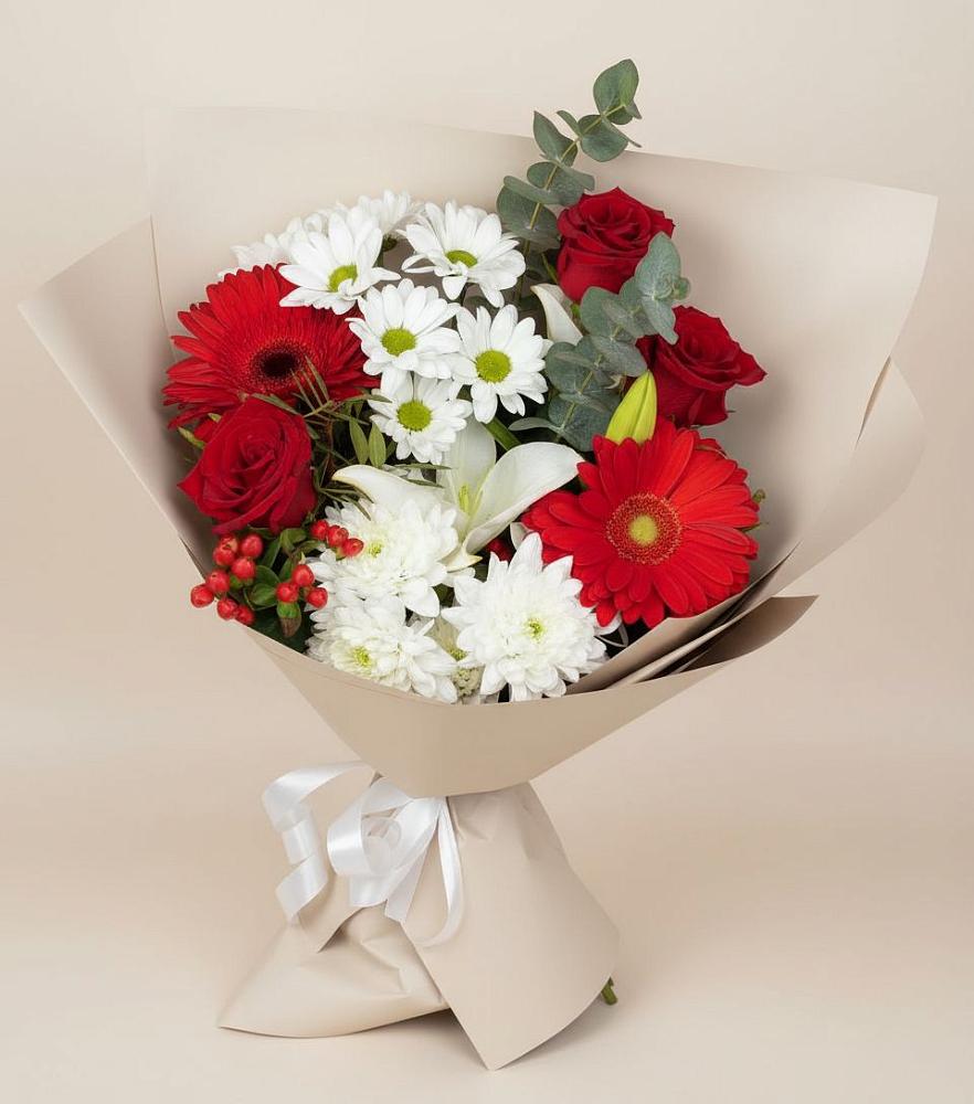 Букет цветов из: Розы, Хризантемы, Герберы и Лилии в Пошехонье