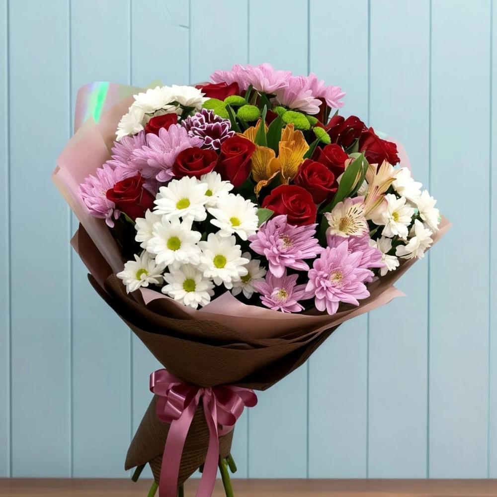 Букет цветов из: Розы, Хризантемы и Альстромерии в Пошехонье