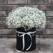 Цветочная композиция из Гипсофила в шляпной коробке в Пошехонье
