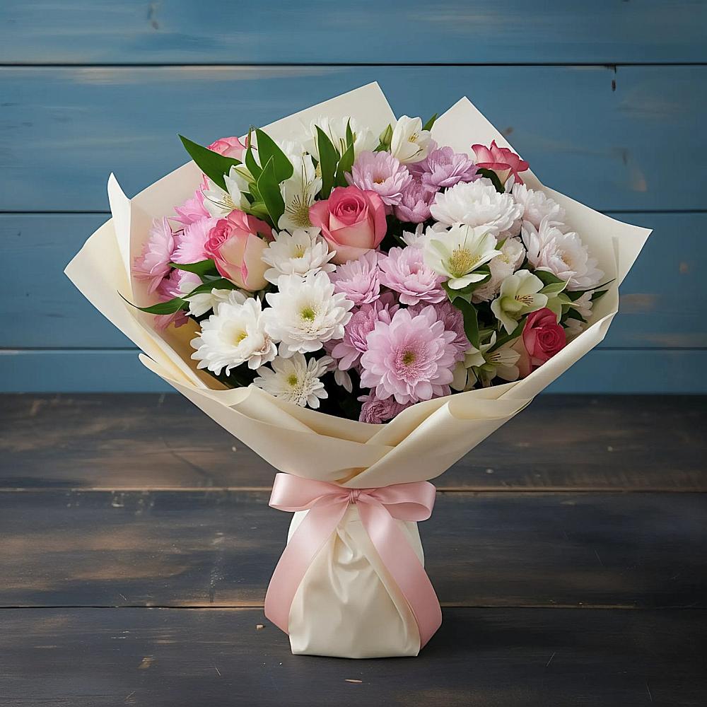 Букет цветов из: Хризантемы, Альстромерии и Розы в Пошехонье